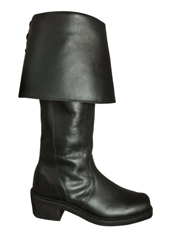 Black Knee-High Leather Pirate Boots 9950-BK