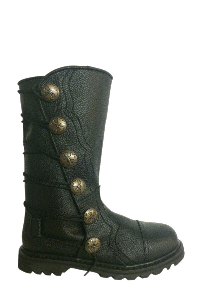 Wide Black Leather Mid Calf Renaissance Boots 9931 BK House of Andar